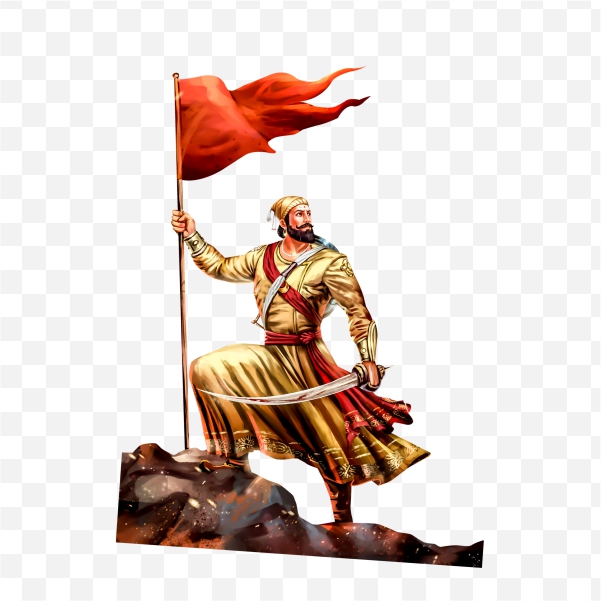 Shivaji Maharaj PNG with Sword and Hindu Flag