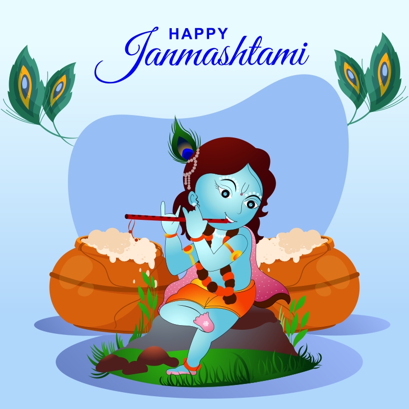 Shree Krishna Janmashtami Greeting Vector illustration banneer Design Download For Free