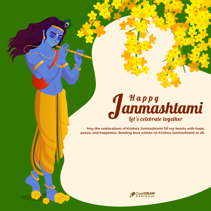 Shri Krishna Happy Janmastami Beautiful wishes Card FREE PSD