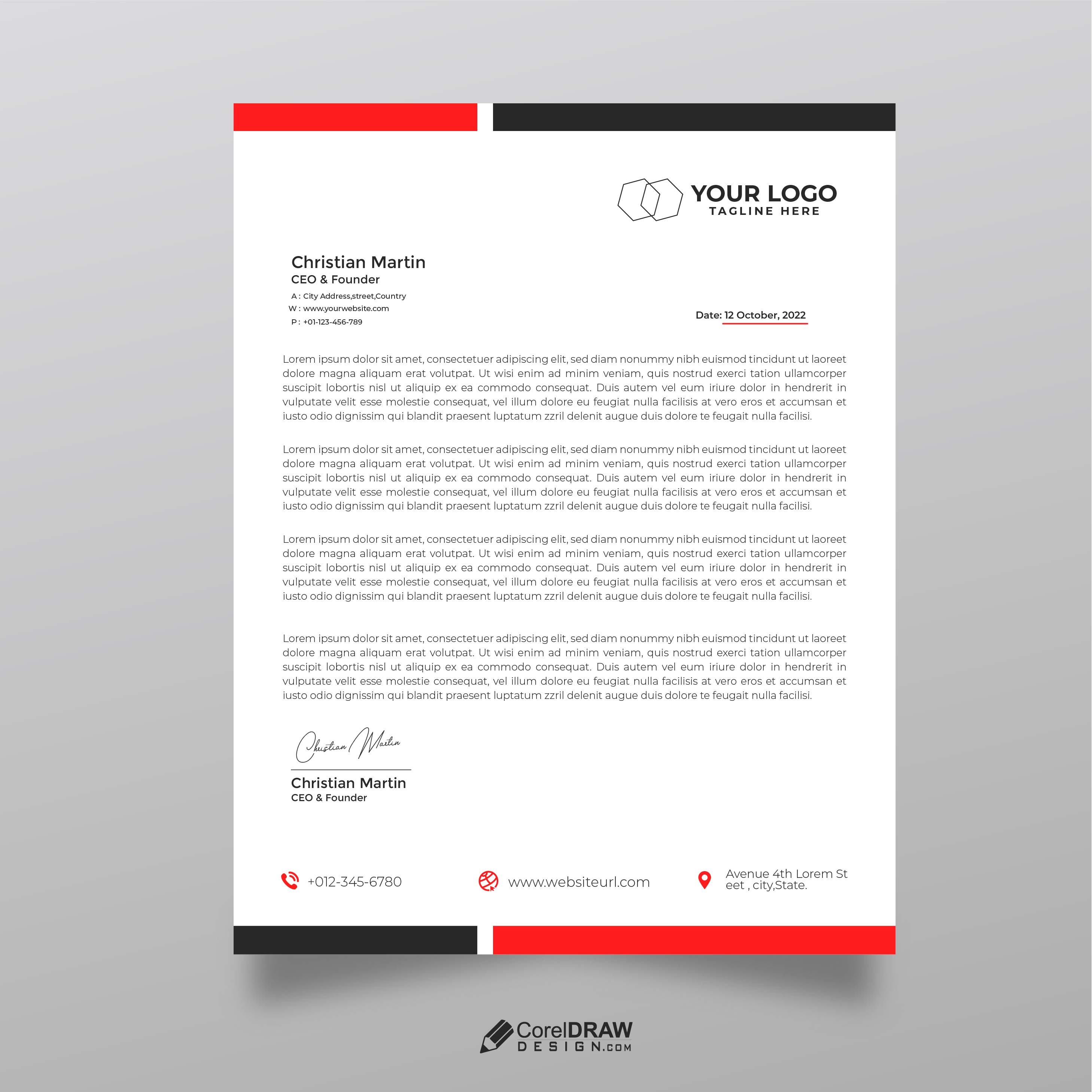 Simple Elegant  Red Corporate Letterhead Vector Template