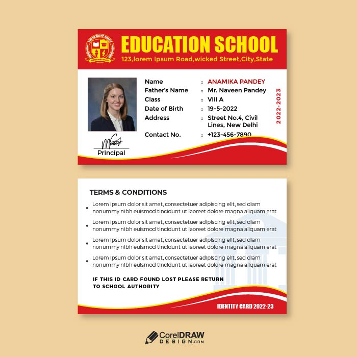 Simple Red Minimal  Educational School Student ID Card Vector