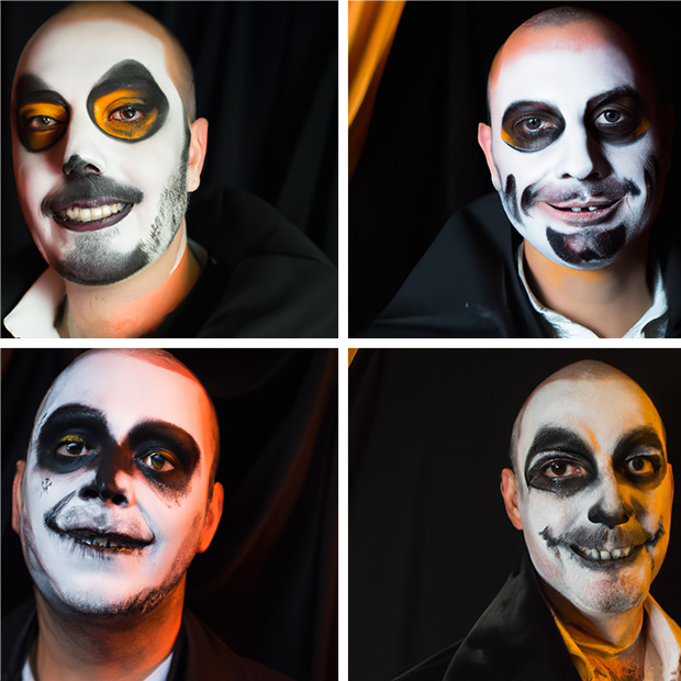 Skull Paint on Face, Collection of Closeup headshot photo of frightening creepy mime bristle guys, funny scary expressions crazy look eyes, Free Stock Images