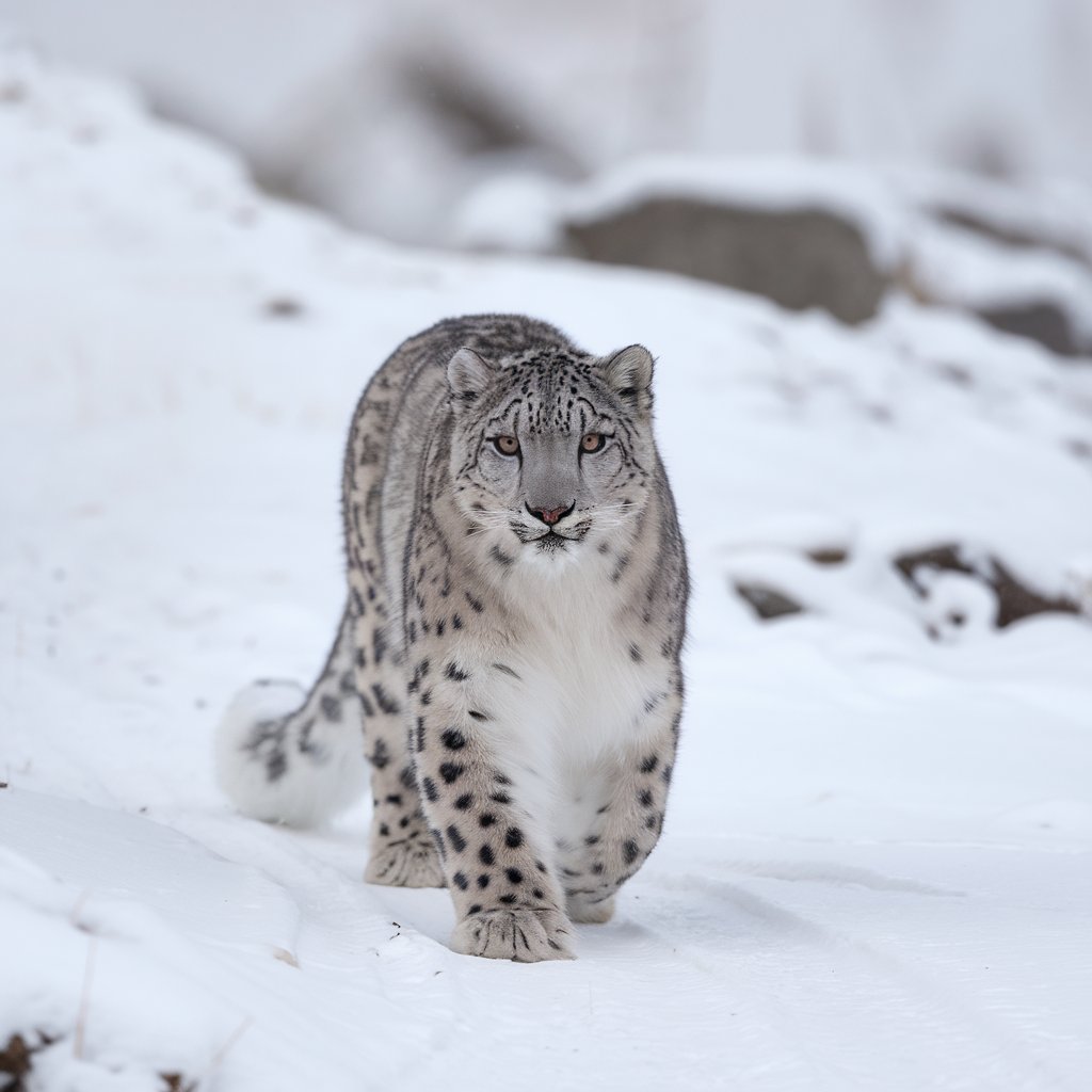 Snow leopard walking in the snow hd image