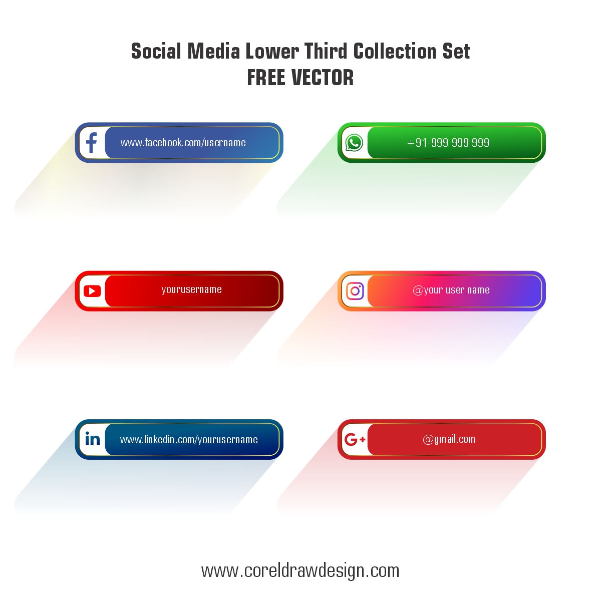 Social Media Lower Third Collection Set Free Vector
