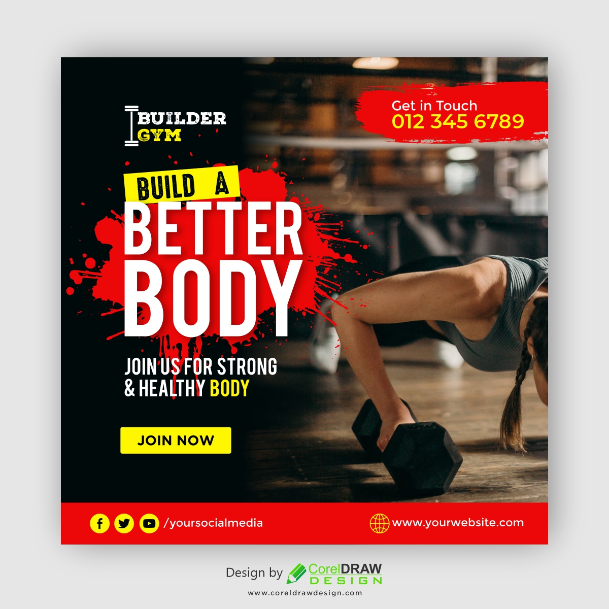 Sport and Gym banner template with photo Free Vector