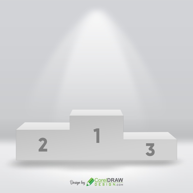 Sports podium. Empty white winners pedestal with spotlights. First, second and third place, sport victory award ceremony vector concept, Free CDR