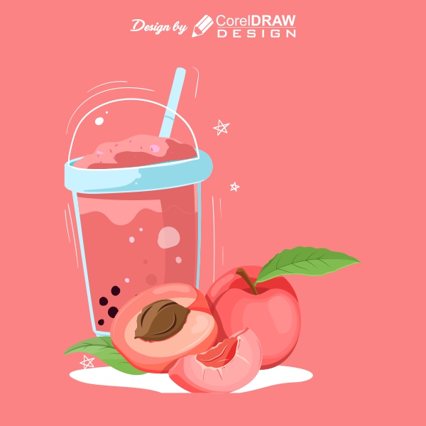 Summer Drink Vector With Peach And  Glass Design Download For Free