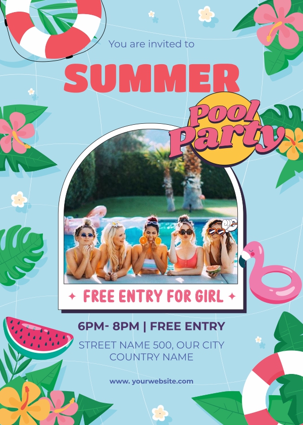 Summer Pool Party Invitation Card And Banner Design For Social Media Post Download For Free