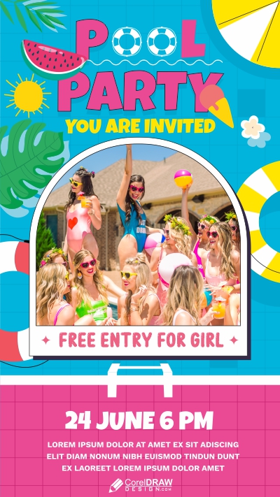 Summer Pool Party Invitation Vector Card Banner Ans Poster Design Download For Free