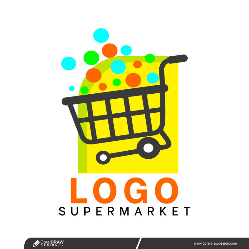 Supermarket Logo With Shopping Cart Premium Vector