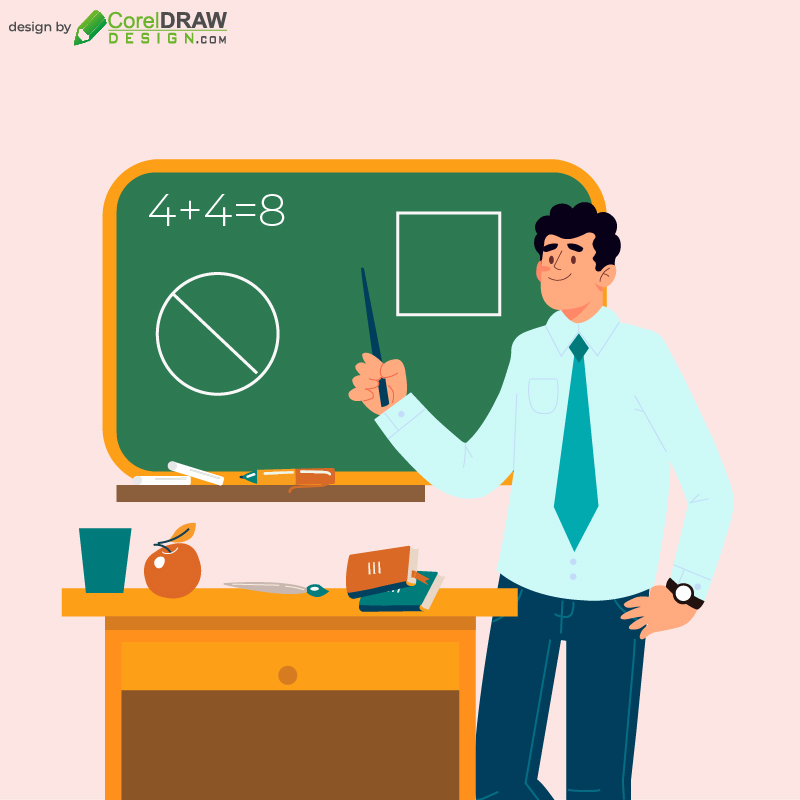 Teacher with Blackboard Illustration Free Vector