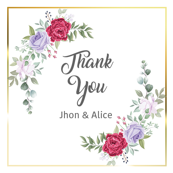 Thank you card with watercolor floral wreath Free PSD