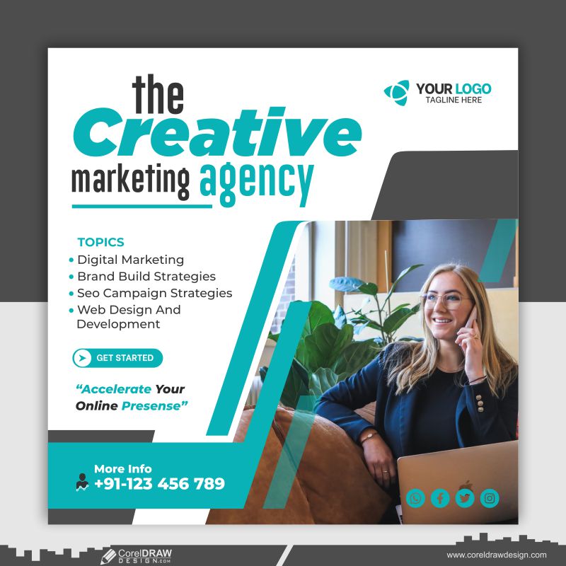The Creative Marketing Agency Business Social Media Post Template Design CDR