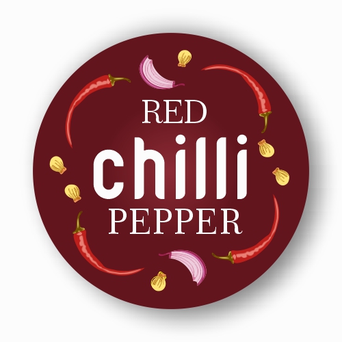 The sticker has a red chili pepper with a sharp round Vector Free CDR File