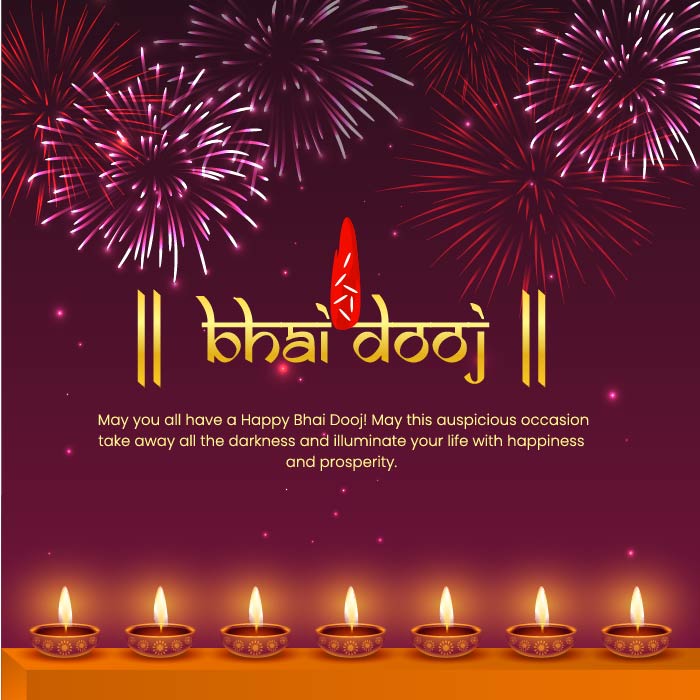 Traditional bhai dooj indian festival lettering wishes card with firecracker vector