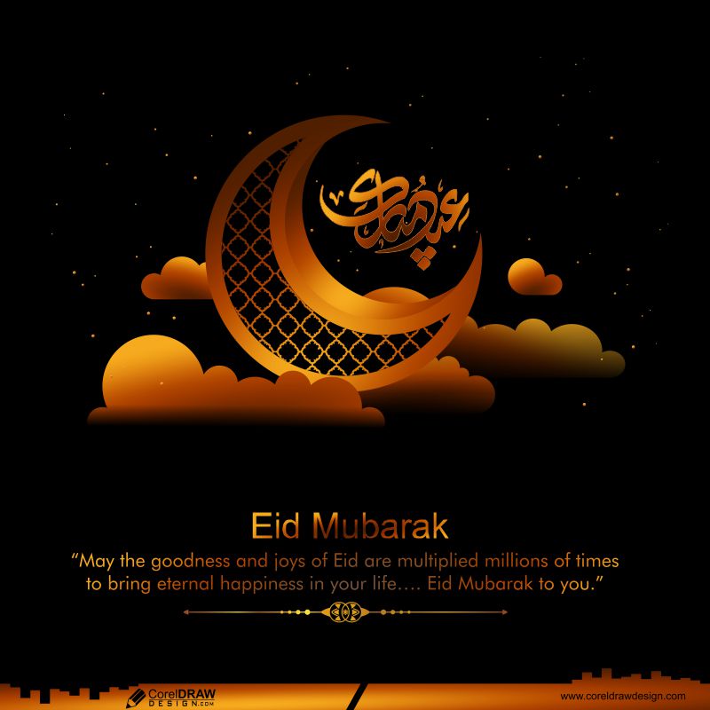 Download Traditional chand & Golden Sky Eid Mubarak template vector cdr ...