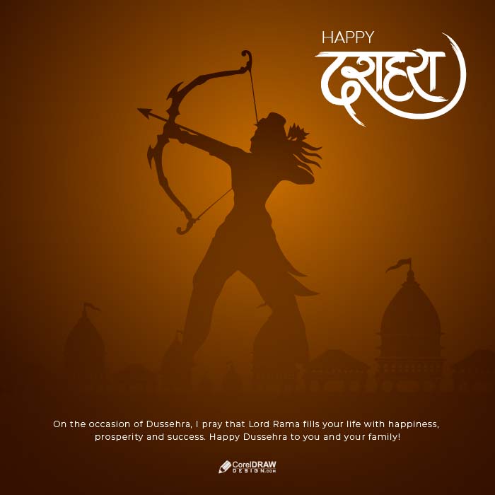 Traditional indian festival dussehra lord rama wishes card vector