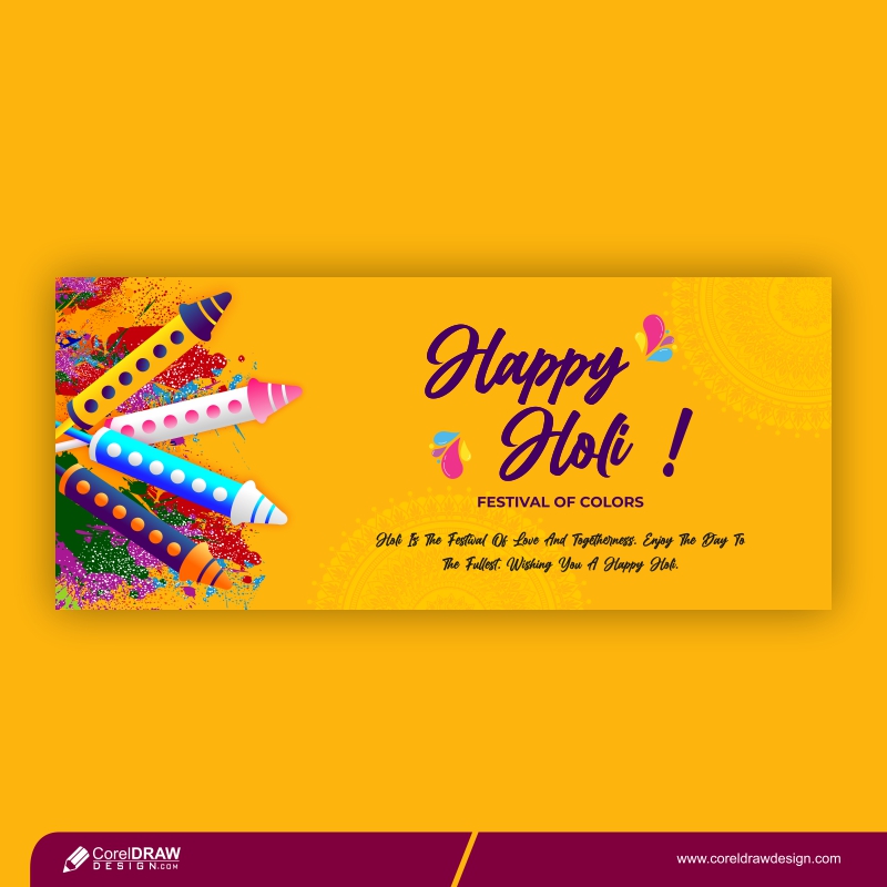 Trending Colorful Holi Banner & Pichkari Festival Of Colors Premium Vector