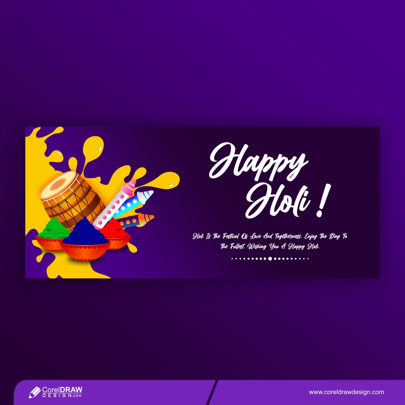 Trending Happy Holi Party Banner With Pichkari Colors And Dhol Free Vector