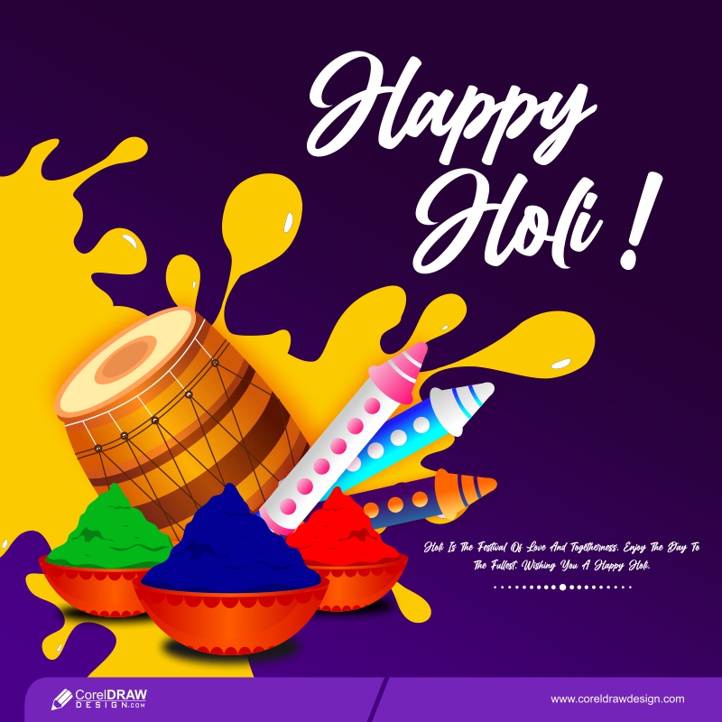 Trending Happy Holi Party Flyer With Pichkari Colors And Dhol Free Vector