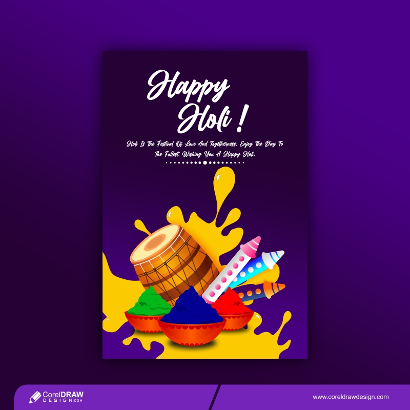 Trending Happy Holi Party Template With Pichkari Colors And Dhol Free Vector