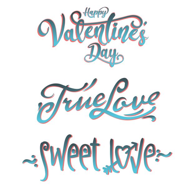 Typography Valentines Day Blue Shiny Text Design, Valentines Day Text