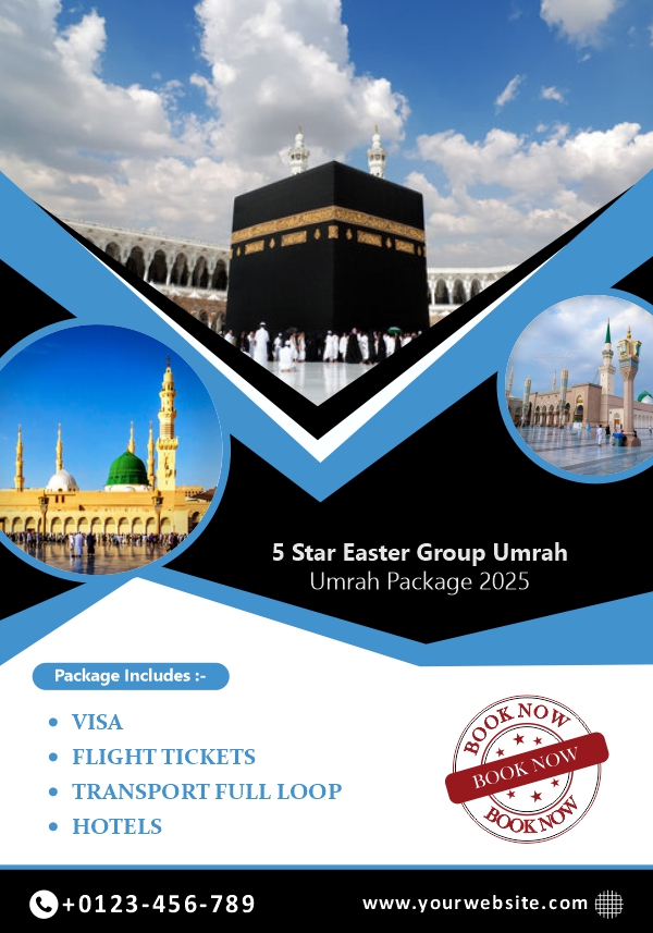 Umrah Package Tour & Travels Poster Vector Banner Creative Design For Free In CDR file