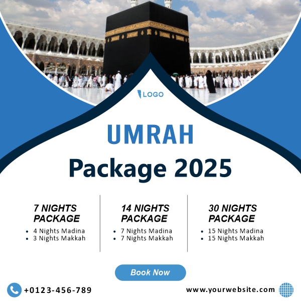 Umrah Package Tour & Travels Poster Vector Banner Creative Design For Free In CDR file