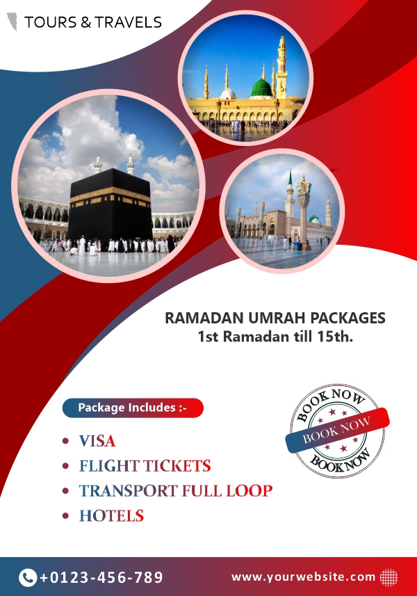 Umrah Package Tour & Travels Poster Vector Banner Creative Design For Free In CDR file