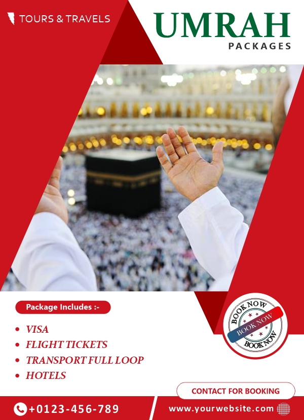 Umrah Package Tour & Travels Poster Vector Banner Creative Design For Free In CDR file