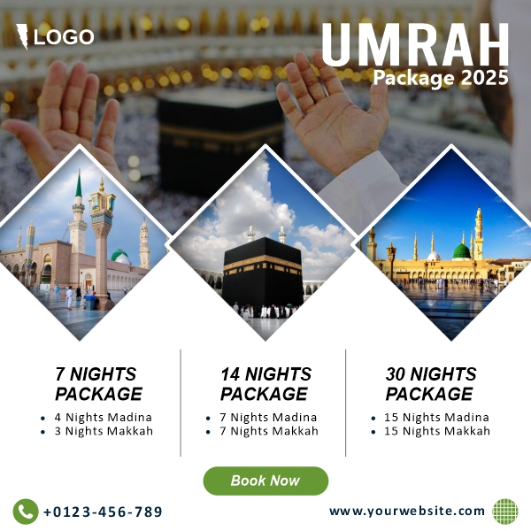 Umrah Package Tour & Travels Poster Vector Banner Creative Design For Free In CDR file