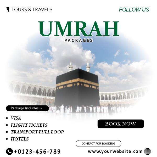 Umrah Package Tour & Travels Poster Vector Banner Creative Design For Free In CDR file