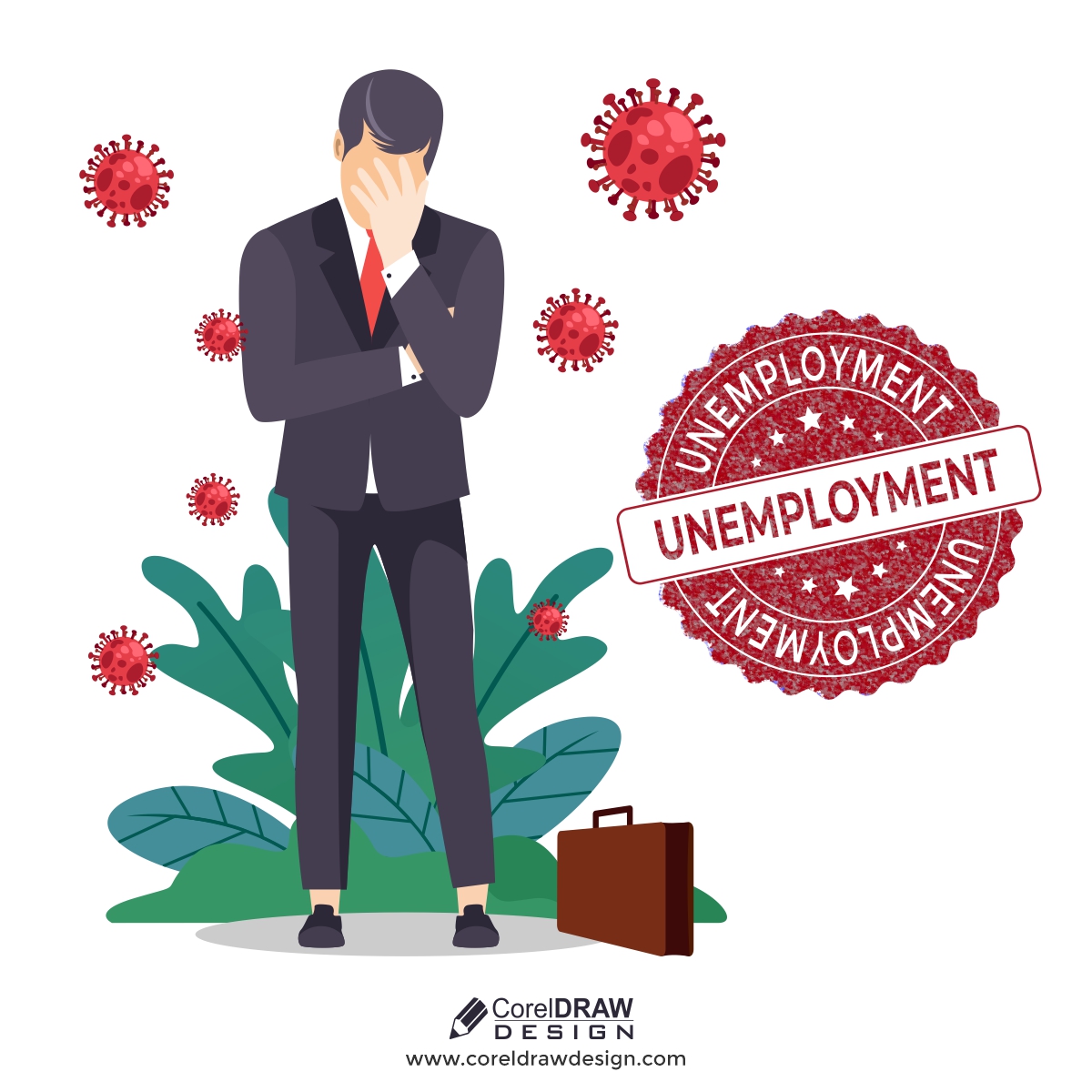 Unemployment due to Corona, Sad Man Free Vector Illustration