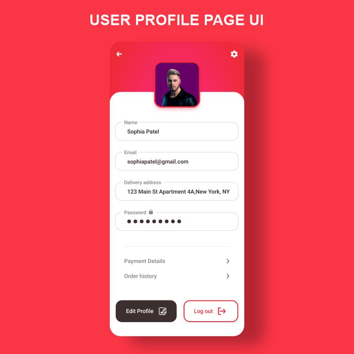 User Profile Mobile App Red Color Theme Ui Design For Free With Cdr File Download Now