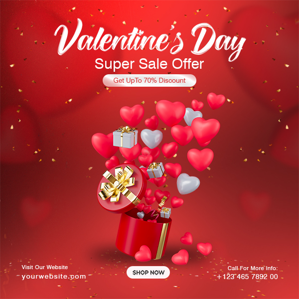 Valentine's Day Super Sale Social Media Post Design PSD Template Download For Free