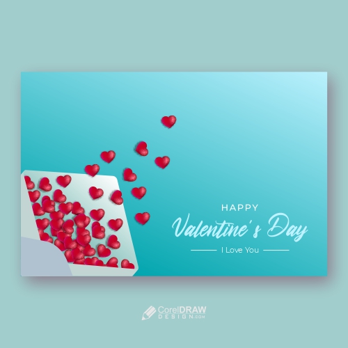 Valentine Day Concept Envelope And Red Hearts Blue Background