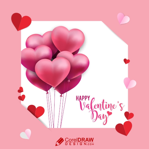 Valentine Day Greeting Card with Heart Balloons, Free Vector