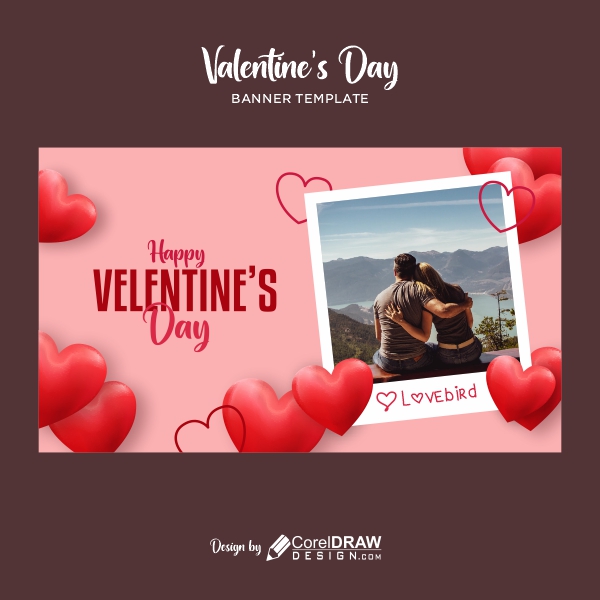 Valentines day background with 3D hearts couple photo frame, free cdr