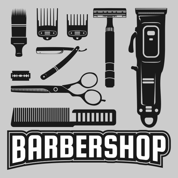 vector black and white barbershop equipment collection CDR file download for free