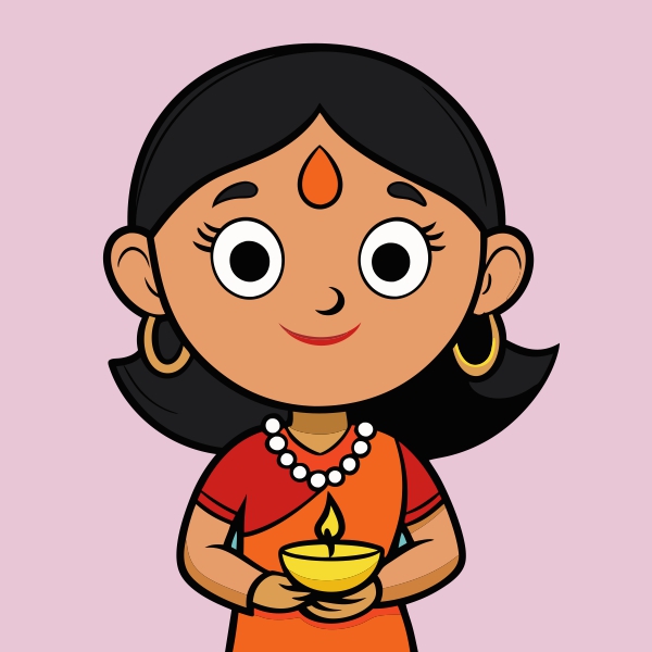 Vector Girl Cartoon Character Holding Diya Download For Free