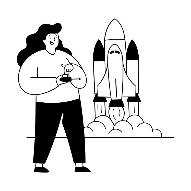 vector girl launching rocket illustration download for free