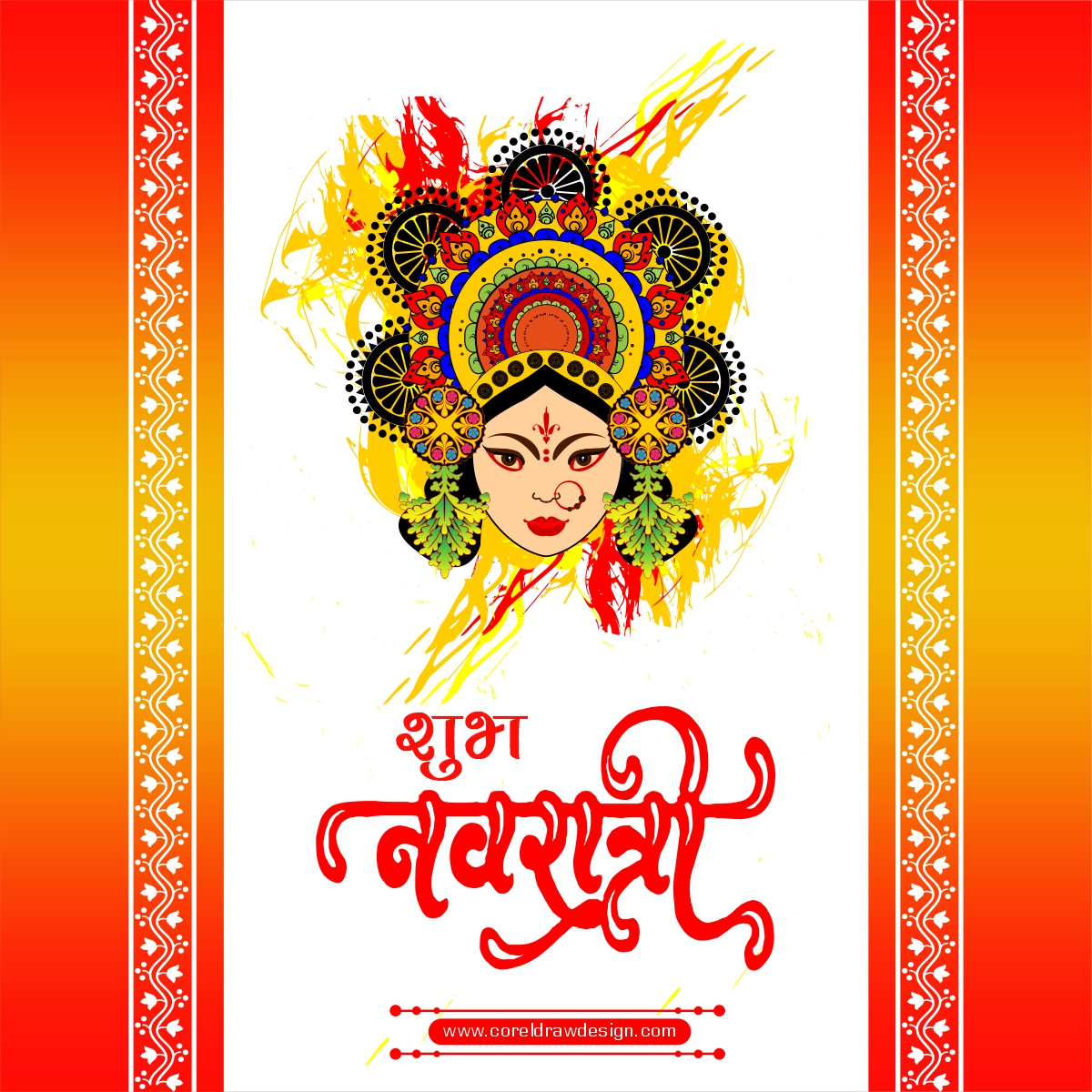 Watercolor Background With Face Of Durga Goddess Free Vector