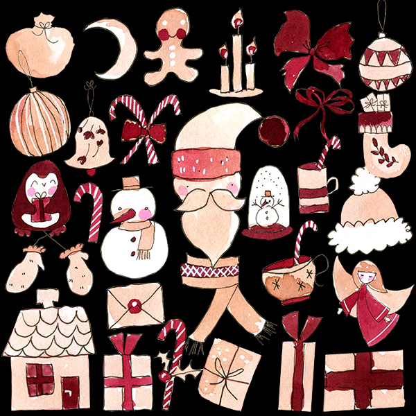 Watercolor cute christmas elements collection set Free PNG