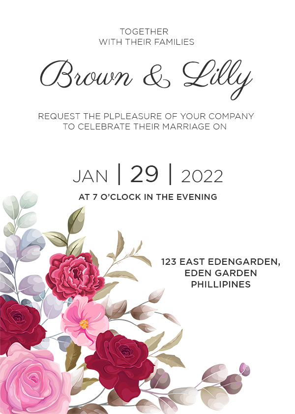 Wedding invitation card with flower watercolor Free Psd