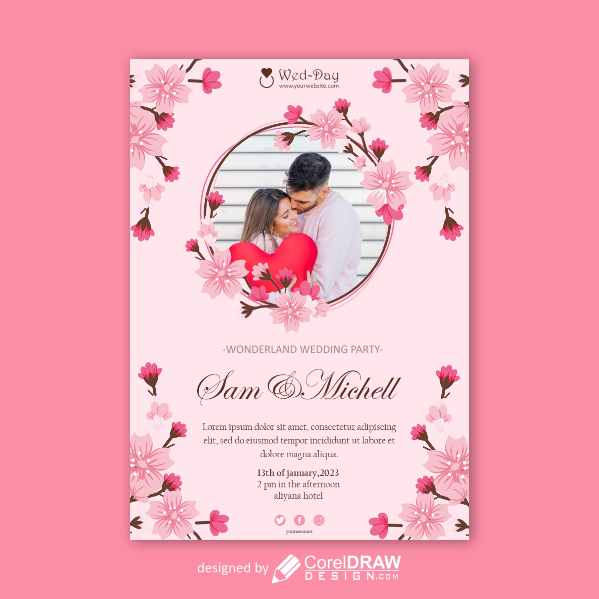 wedding invitation card with photo vector design download for free