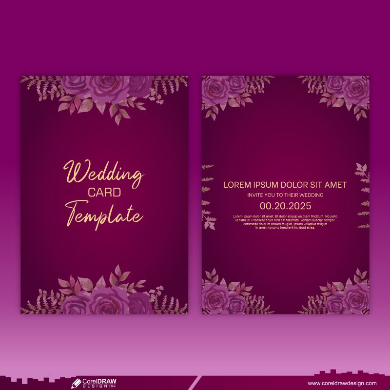 Wedding Invitation Set With Beautiful Flower And Leaves Premium Vector