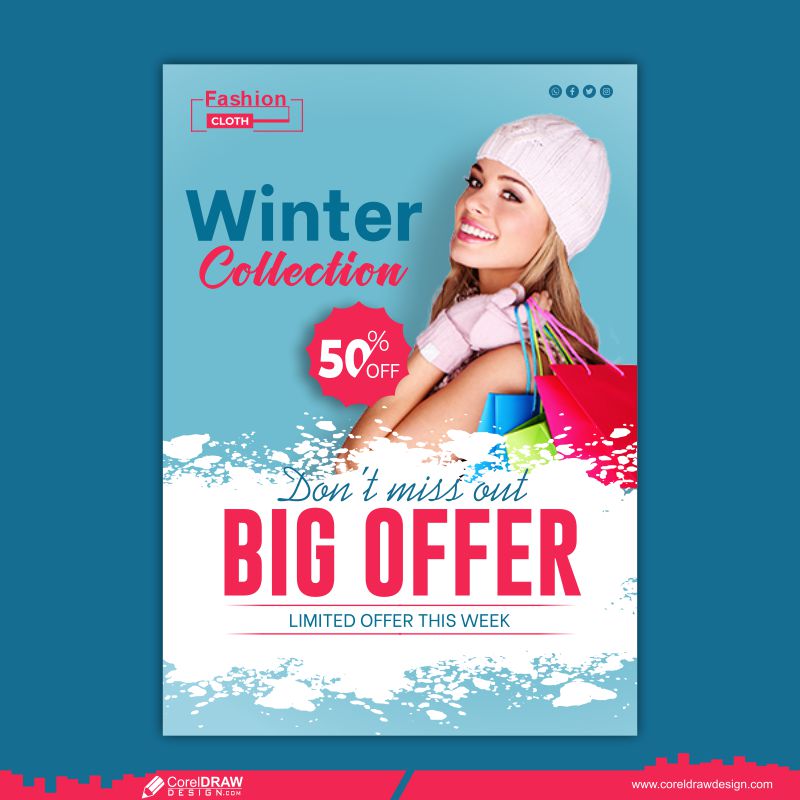 Winter Sale Poster Template With Woman And Snowflakes Free