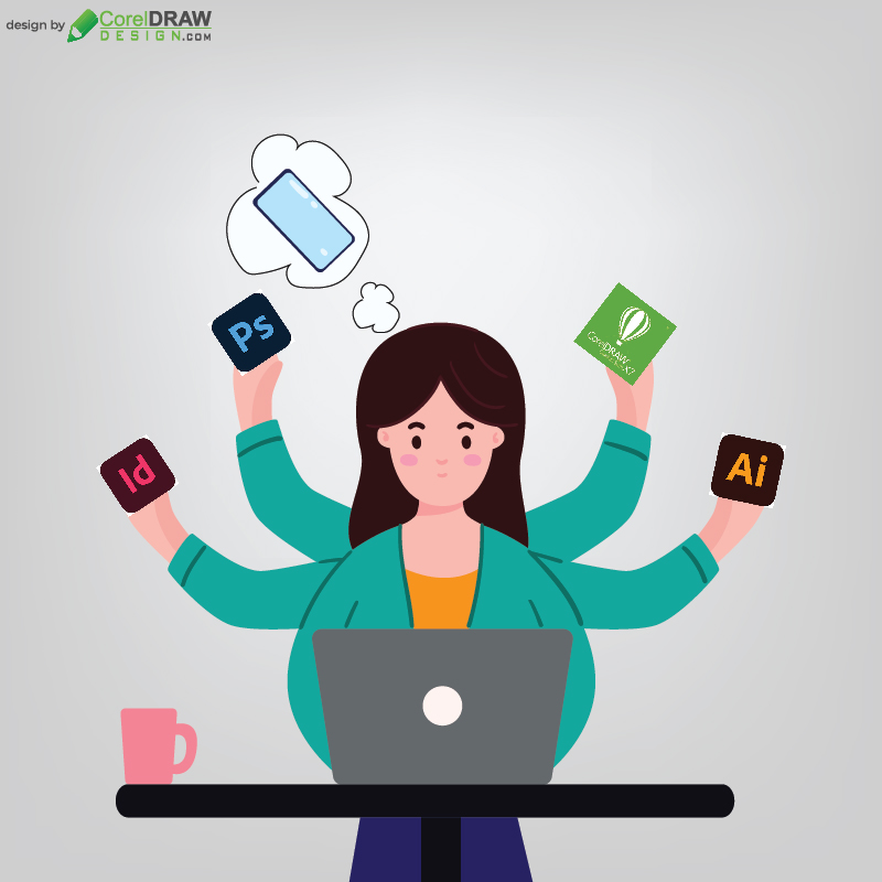 Woman Working Software App Illustration Free Working