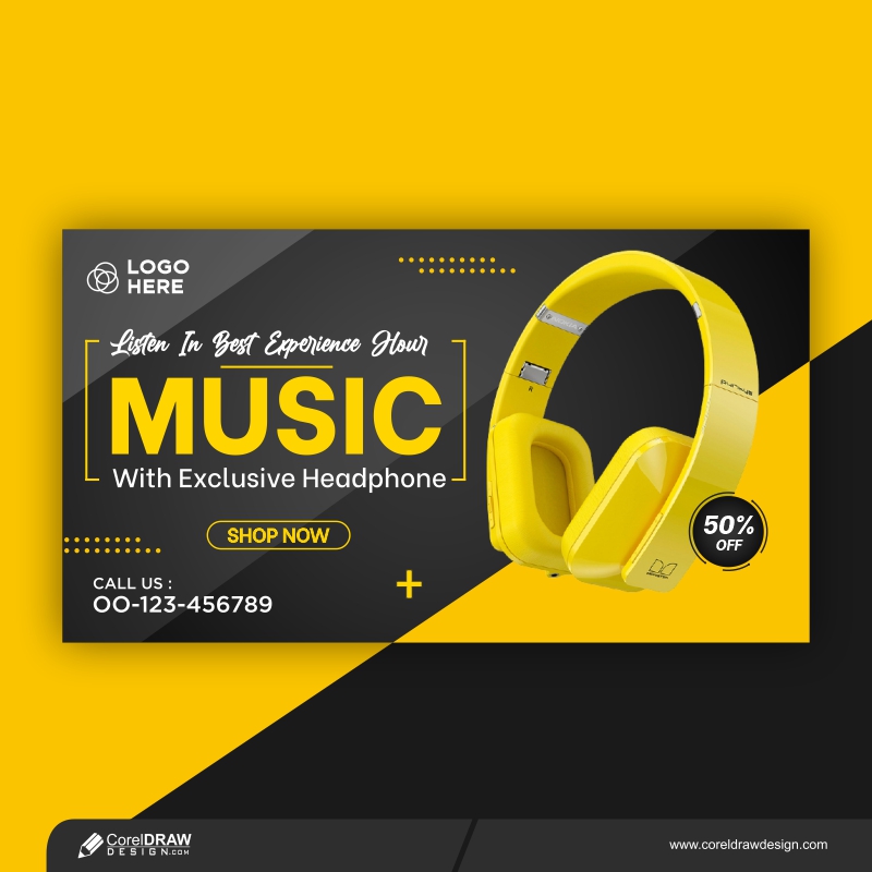 Yellow Headphone Product Social Media Instagram Banner Free Premium Vactor 