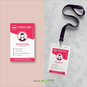 Flat Pink Abstract single side id card template